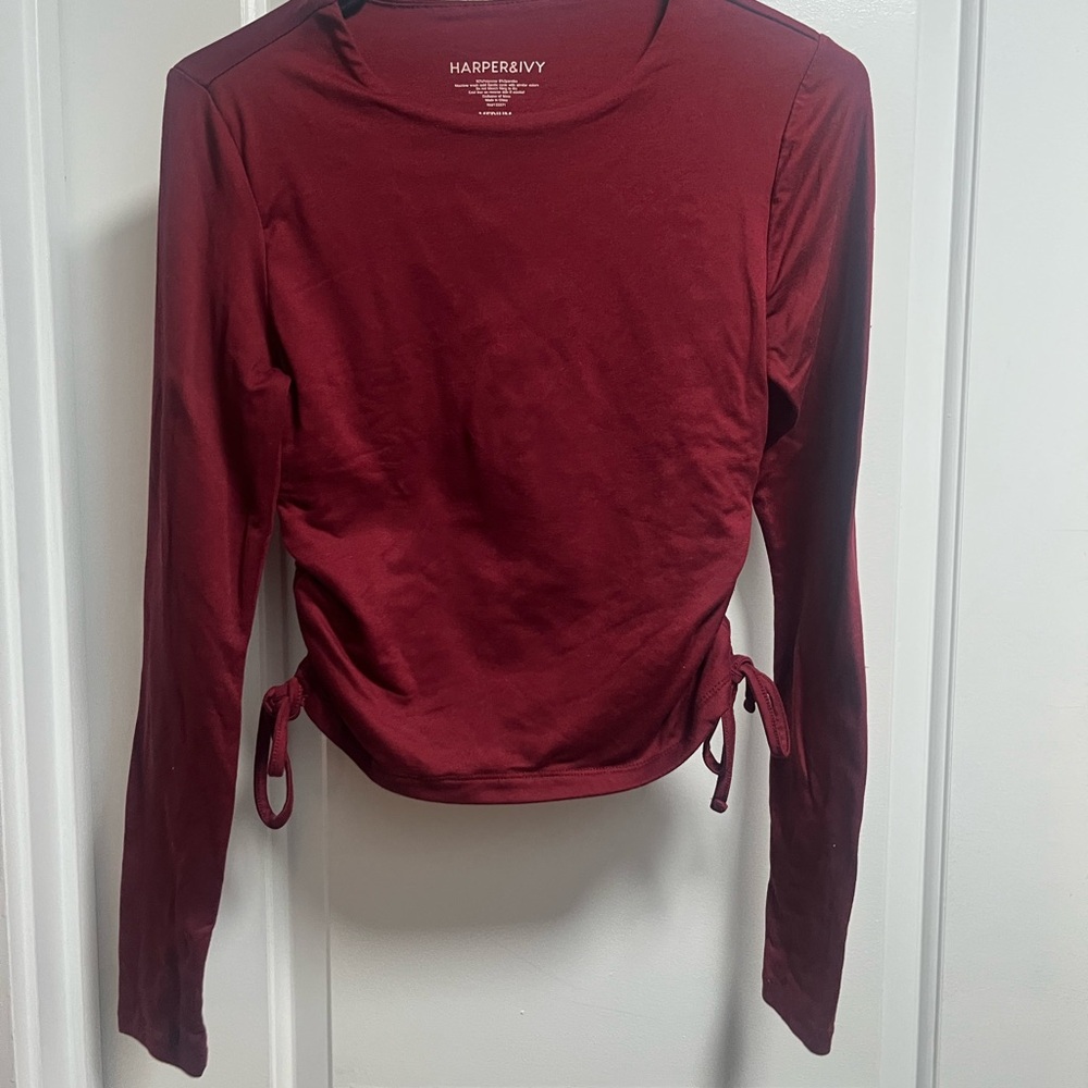 Harper Deep Red Long Sleeve Tee with Side Ties